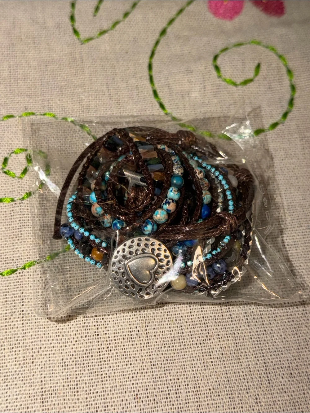 Brown ,Silver, Multi Blue & Turquoise Multi-Strand Beaded Wrap Strap for iPhone